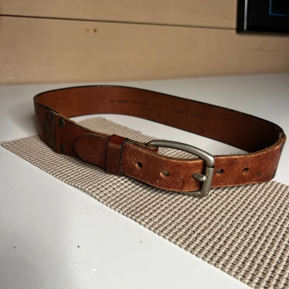 Ralph Lauren Brown Leather Belt Made in Italy Size 28 Silver Buckle 2223599-210